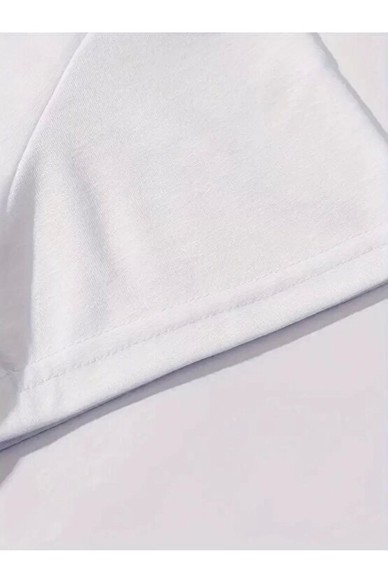 Brooklyn Harf Baskılı Düşük Omuzlu T-shirt, Rahat Kısa Kollu Bol T-shirt, Kadın Giyim - Beyaz