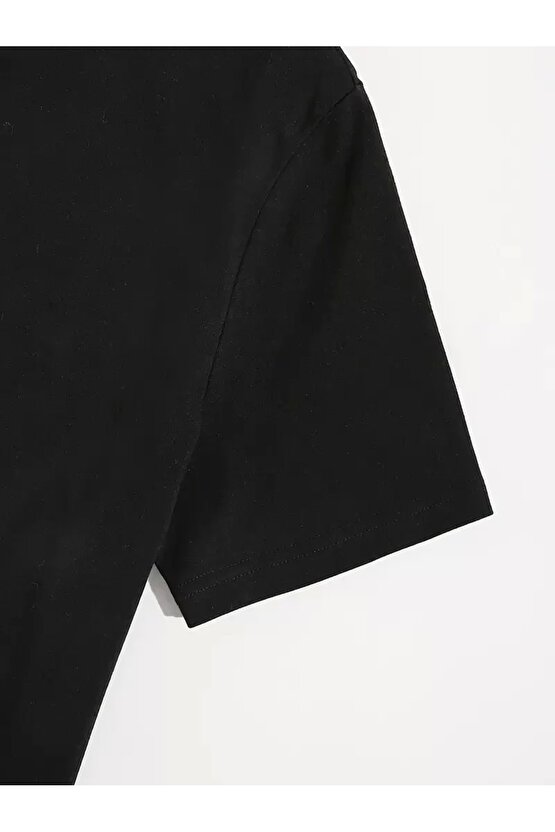 201 Penye Compack Shut up Baskılı Oversize Bisiklet Yaka Kısa Kol T-shirt - Siyah