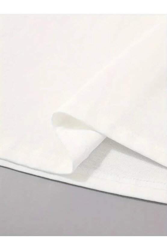 201 Penye Compack Sarj %1 Baskılı Oversize Bisiklet Yaka Kısa Kol Yazlık T-shirt - Beyaz