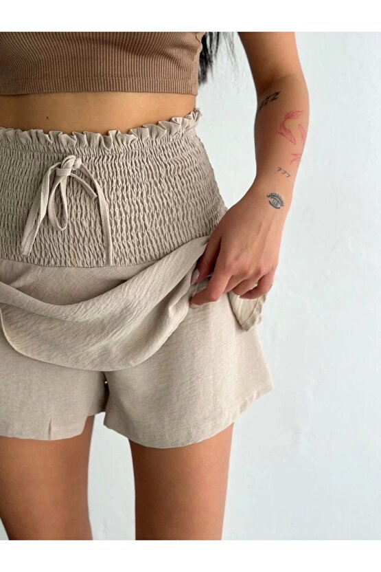 Ayrobin Şortlu Etek - Bej