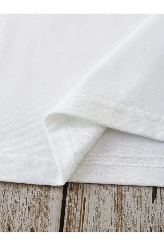 201 Penye Compack Dark Angel Baskılı Oversize Kısa Kol Yazlık T-shirt- Beyaz