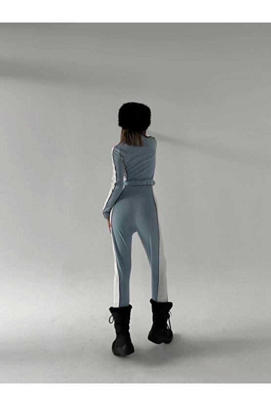 Kemer Detaylı Fermuarlı Tulum - Bebe Mavisi