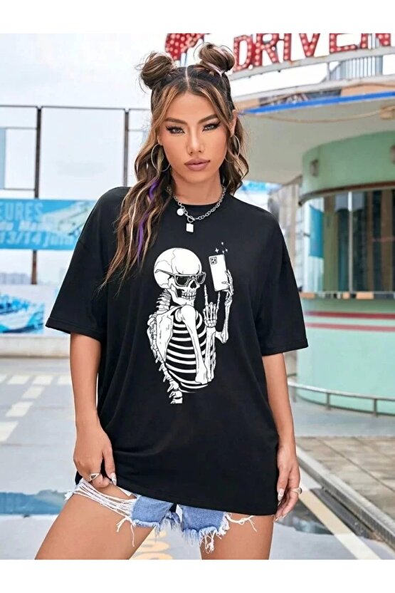 Baskılı Kadın T-shirt - Siyah