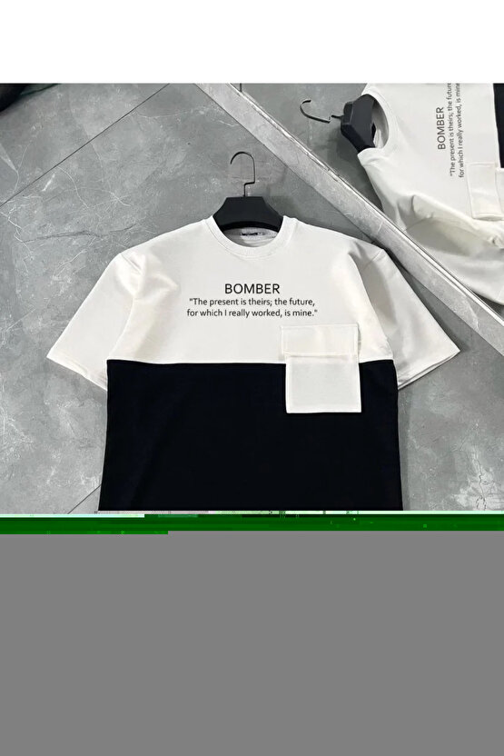 eyesof Unisex Torba Cep Detaylı Parçalı T-Shirt - Siyah