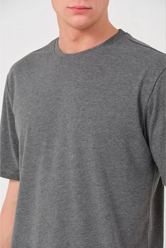 eyesof Unisex Düz Biskilet Yaka Oversize T-shirt - Füme