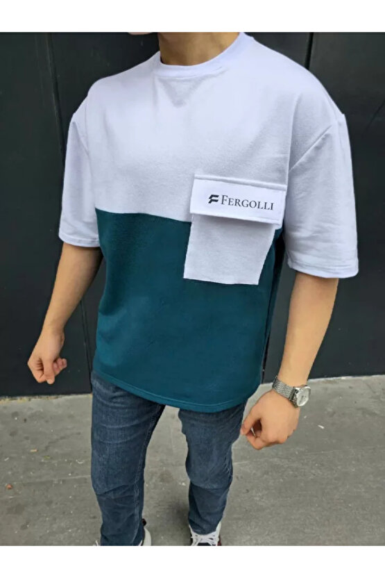 eyesof Unisex Torba Cep Detaylı Parçalı T-Shirt - Lacivert