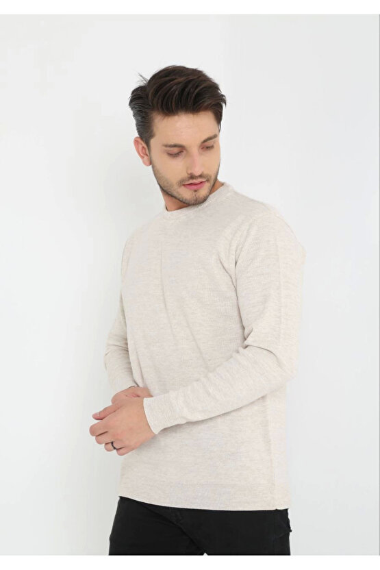 Velmora kışlık Uzun Kol Biskilet Yaka Dokuma Triko - Bej -