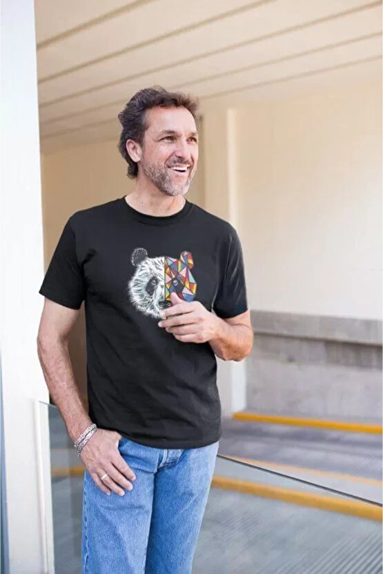 Gökyüzü Moda Erkek Bisiklet Yaka Baskılı Oversize T-Shirt - Siyah