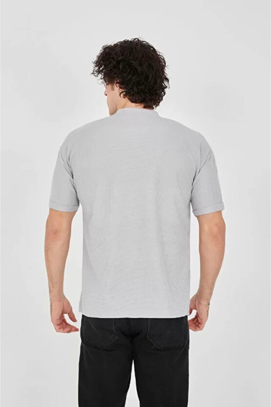 eyesof Unisex Waffle Kumaş Rahat Kol T-Shirt - Boyalı Gri