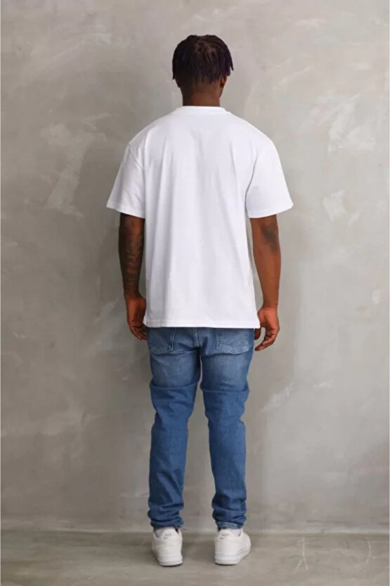 eyesof Unisex Kuşgözü Detaylı Baskılı Oversize T-Shirt - Beyaz