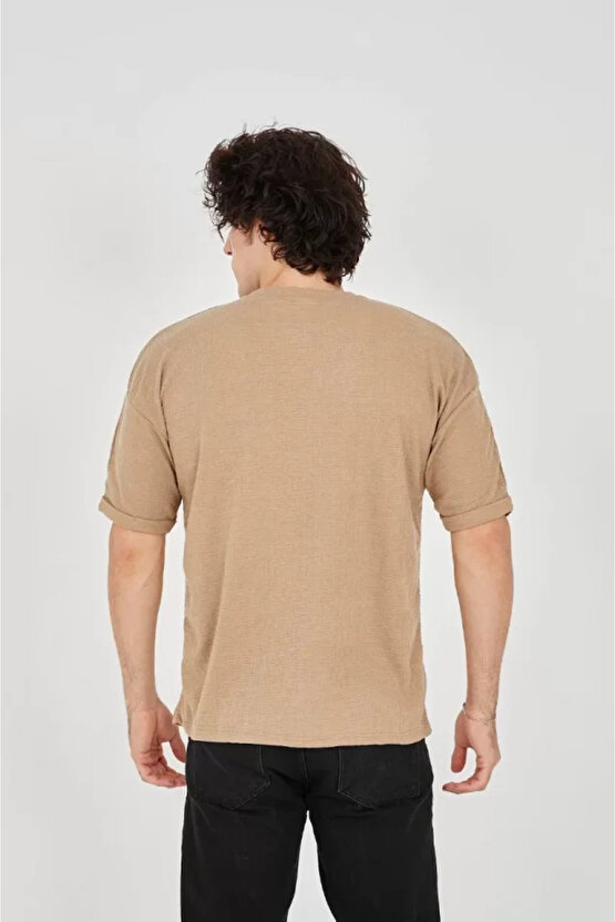 eyesof Unisex Jakar Kumaş Rahat Kol T-Shirt - Kahverengi