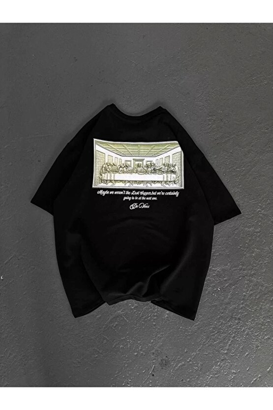 Unisex Baskılı Oversize T-Shirt - Siyah
