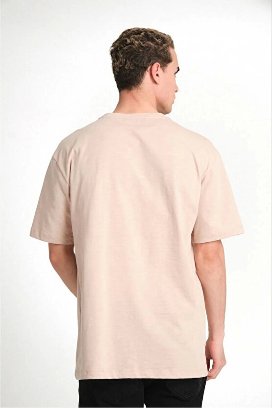 Erkek 241 Düz A Kalite Oversize T-shirt - Bej