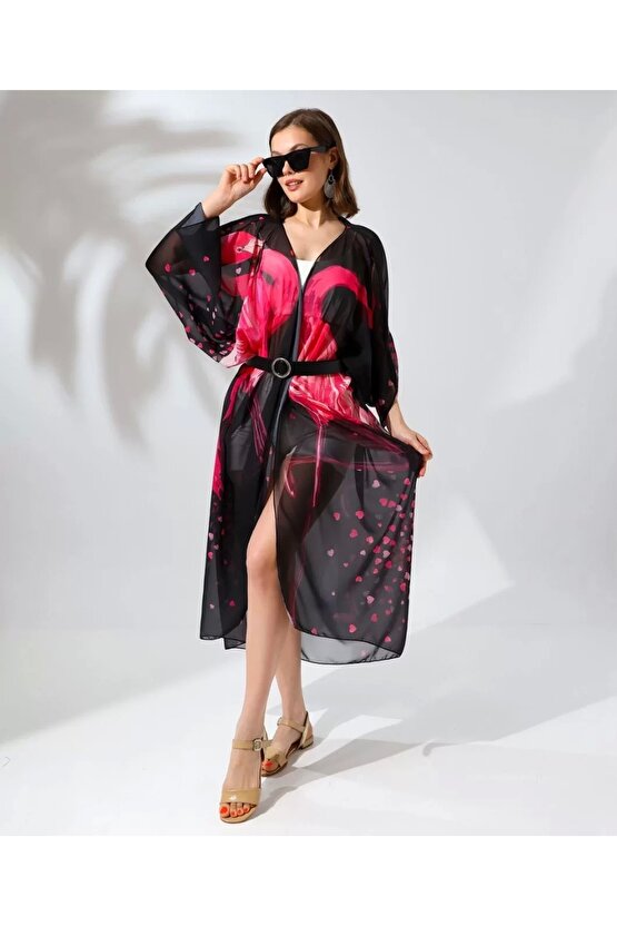 Velmora Rahat Kesim Şifon Kimono - Siyah -VLMR