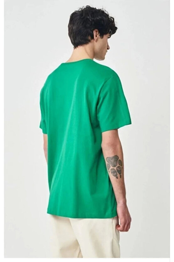 Erkek 241 Düz A Kalite Oversize T-shirt - Yeşil