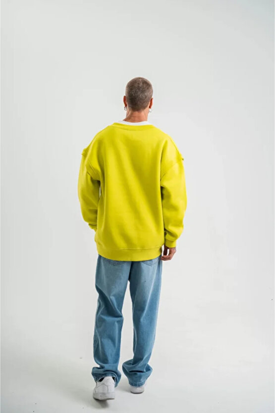 eyesof Geniş V Yaka Kol Ribana Detaylı SweatShirt - Sarı