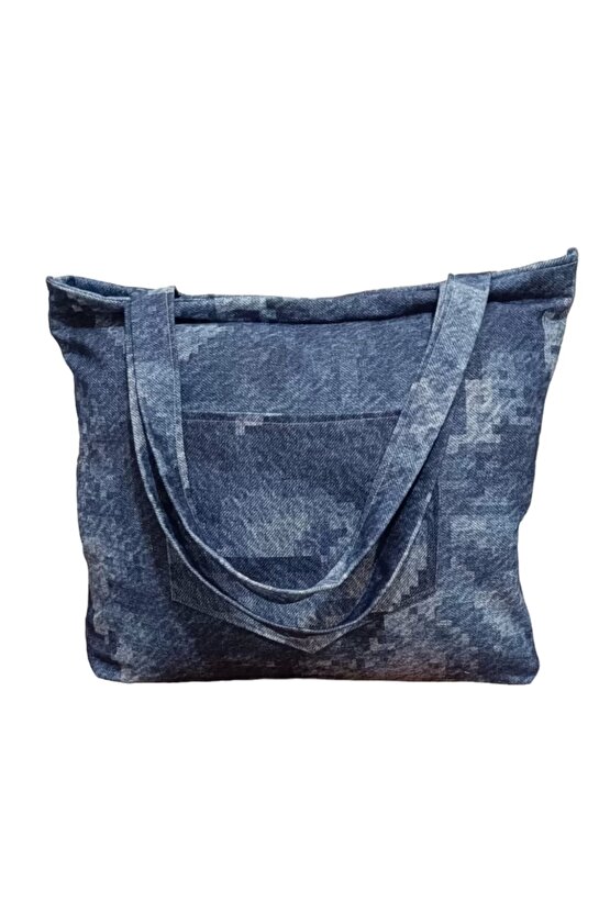 Blujin Desenli Piknik ve Deniz Cepli Fermuarlı Çanta - Mavi