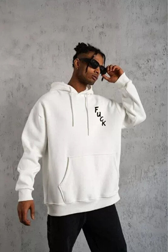 MDB Unisex Kapşonlu Uzun Kol Baskılı weetshirt Beyaz