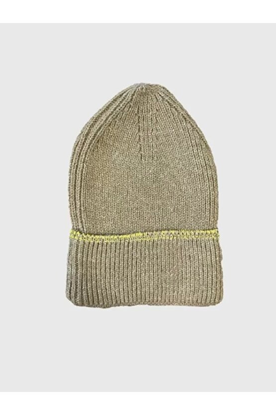 Kadın Dokuma Simli Triko Bere - Kahverengi