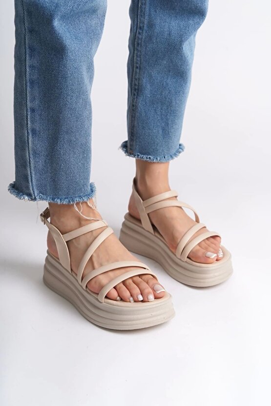 NATALIE İnce Tokalı Şerit Detaylı Ortopedik Taban Kadın Sandalet CKT - Krem