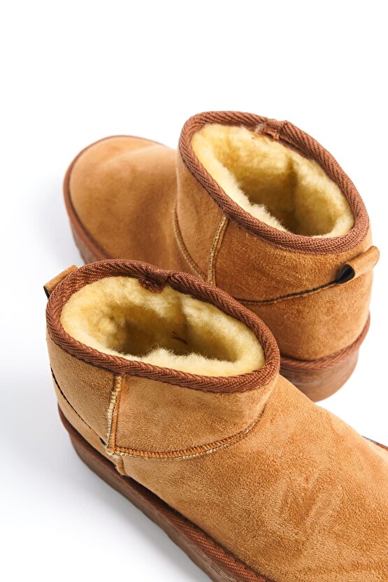 AMELIA Bağcıksız Düz ve Kalın Taban İçi Kürklü Kısa Süet Kadın Bot STT - Taba