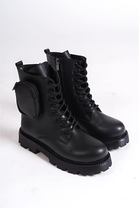 GINA Bağcıklı Fermuarlı Ortopedik Taban Çantalı Kadın Bot CST - Siyah