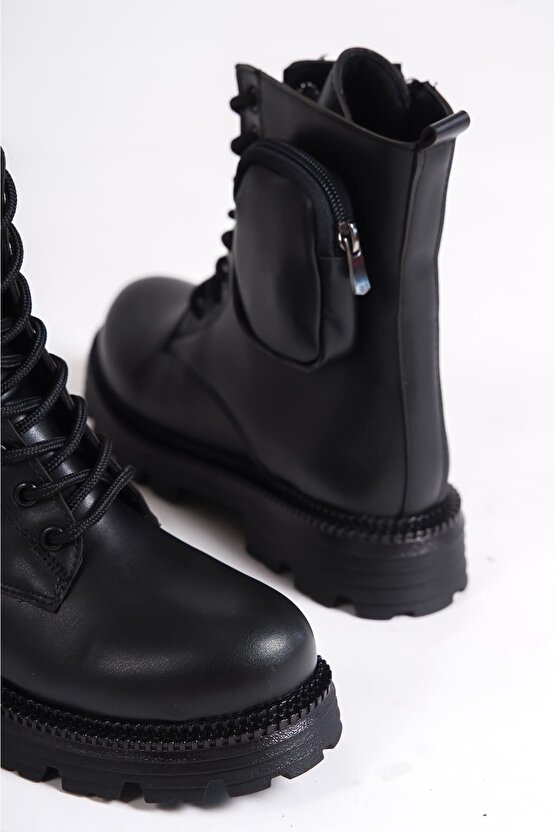 GINA Bağcıklı Fermuarlı Ortopedik Taban Çantalı Kadın Bot CST - Siyah