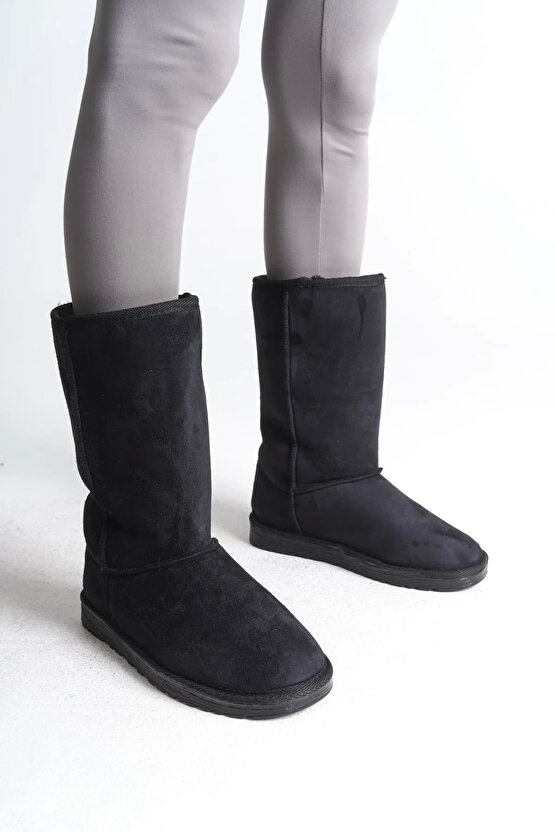 FREYA Bağcıksız Düz Taban İçi Kürklü Süet Kadın Bot SST - Siyah