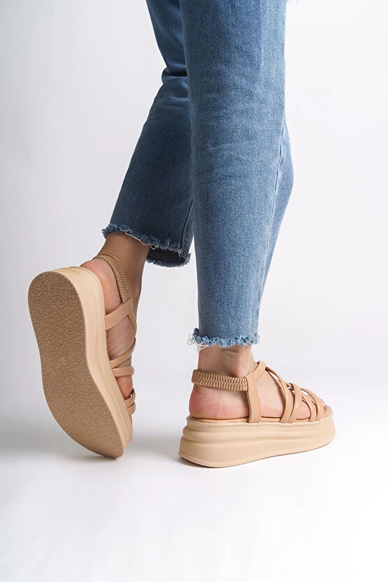 BELLA Lastikli Şerit Detaylı Ortopedik Taban Kadın Sandalet CTT - Ten