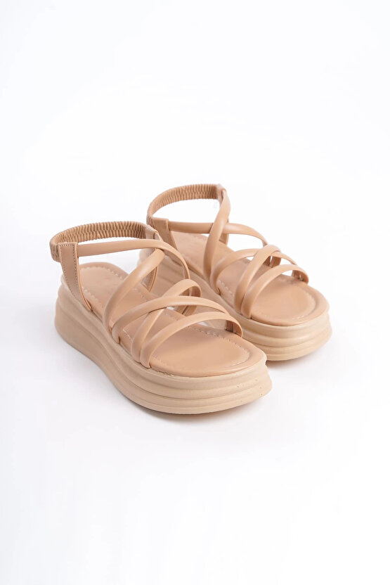 BELLA Lastikli Şerit Detaylı Ortopedik Taban Kadın Sandalet CTT - Ten