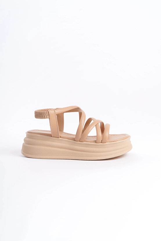 BELLA Lastikli Şerit Detaylı Ortopedik Taban Kadın Sandalet CTT - Ten