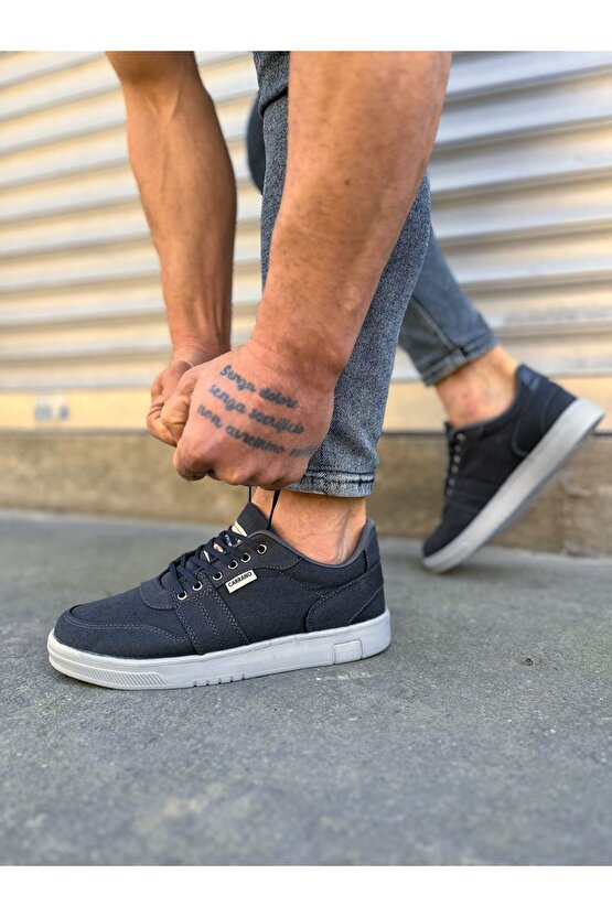 JY0118 REX Bağcıklı Keten Kumaş Erkek Günlük Sneaker Ayakkabı KGT - Füme