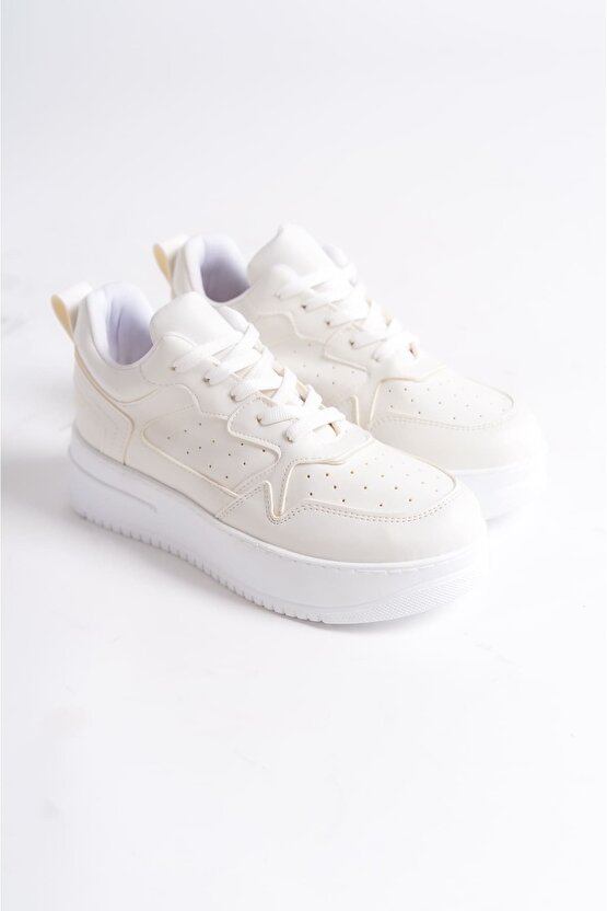 ALESSI Bağcıklı Ortopedik Taban Kadın Sneaker Spor Ayakkabı BT - Kırık Beyaz