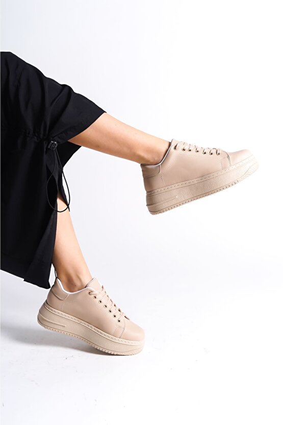 BIANA Bağcıklı Ortopedik Taban Kadın Sneaker Spor Ayakkabı CTT - Ten