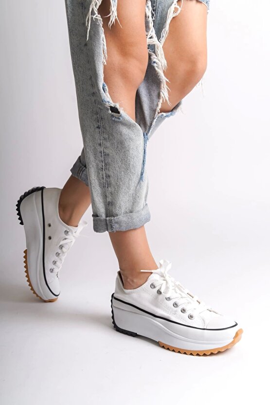 PARIS Bağcıklı Ortopedik Taban Kadın Sneaker Spor Ayakkabı TBT - Beyaz