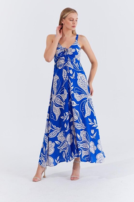 Gökyüzü Moda Askılı Viscon Elbise - Saks