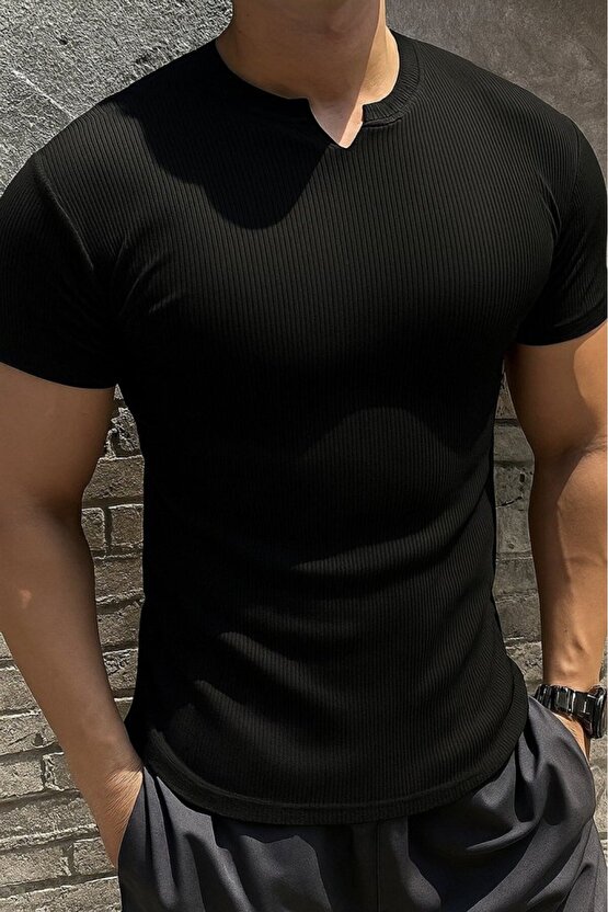 Gökyüzü Moda Erkek Kısa Kollu Bisiklet Yaka Burgu Tişört