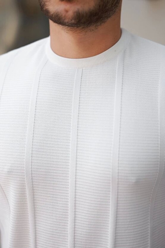 Erkek Desenli çizgi Kabartmalı Kısa Kollu Tişört