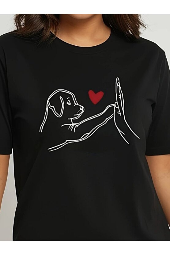 Gökyüzü Moda Kadın Kısa Kollu Bisiklet Yaka Köpek Baskılı Viskon Bluz