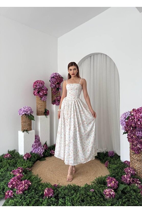 Gökyüzü Moda Pars İp Askılı Elbise