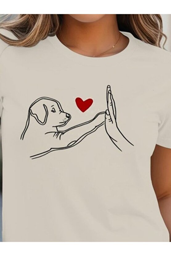 Gökyüzü Moda Kadın Kısa Kollu Bisiklet Yaka Köpek Baskılı Viskon Bluz