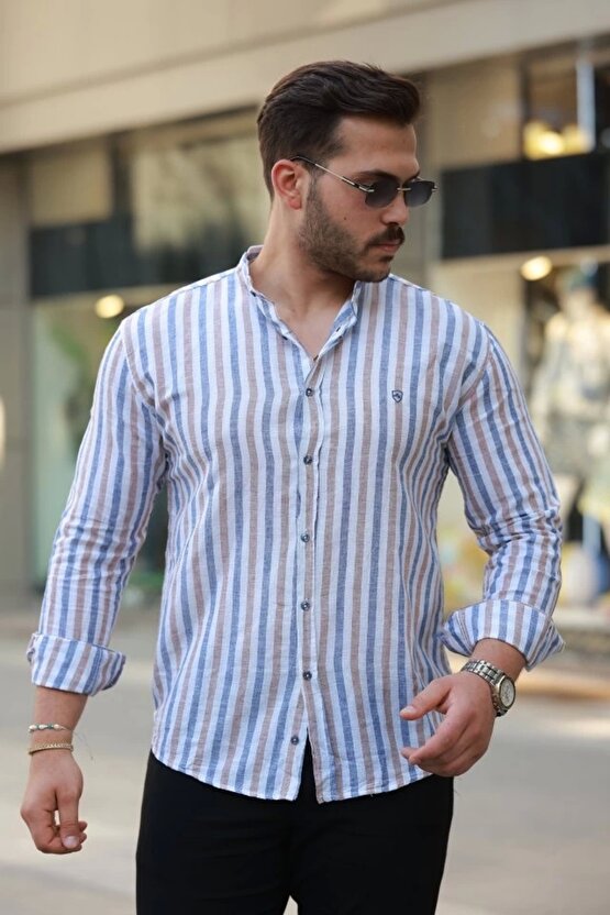 Erkek Hakim Yaka çok Renkli Gömlek