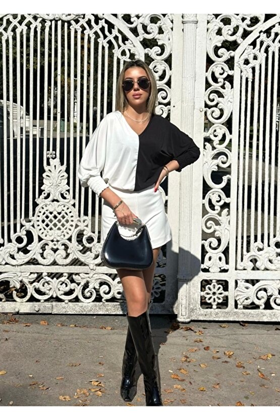 Kadın Uzun Kollu V Yaka Kol Ağzı Gipeli Sandy Bluz