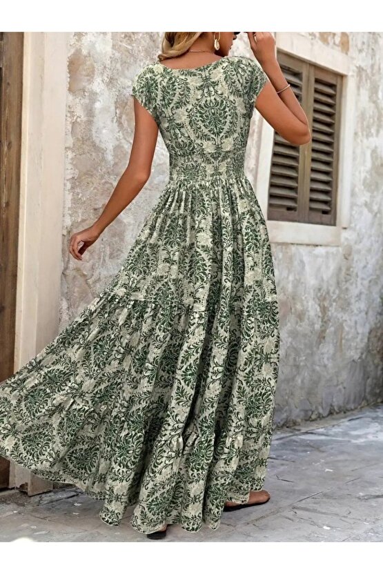 Gökyüzü Moda Kadın Kısa Kollu Kruvaze Yaka Beli Lastikli Süprem