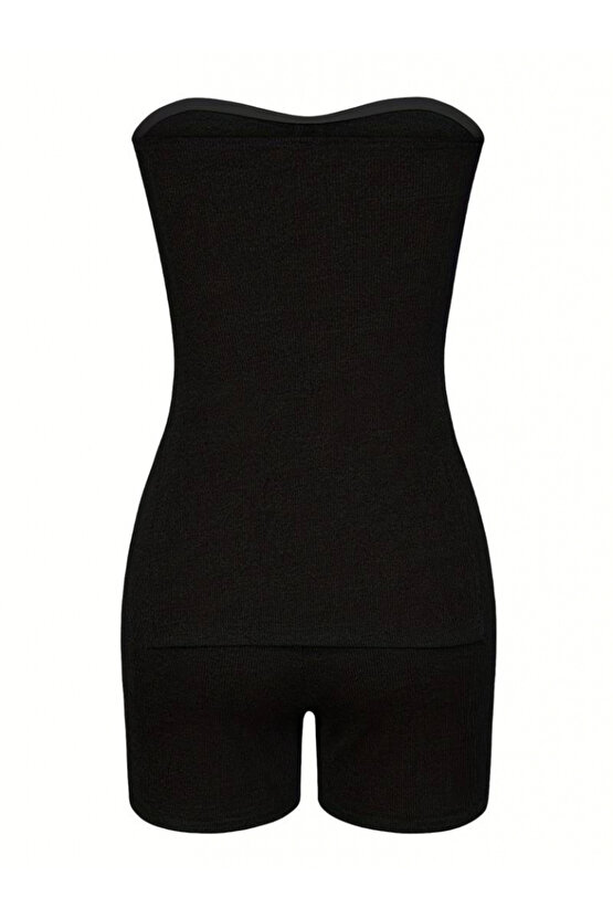 Gökyüzü Moda Kadın Iki Yanı Yırtmaçlı Straplez Bluzmini Tayt Kaşkorse Ikili Takım