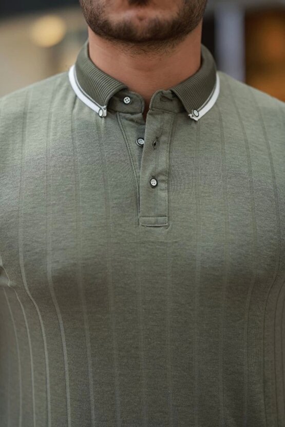 Erkek Düğme Yakalı Jakar Kumaş Kısa Kollu Tişört