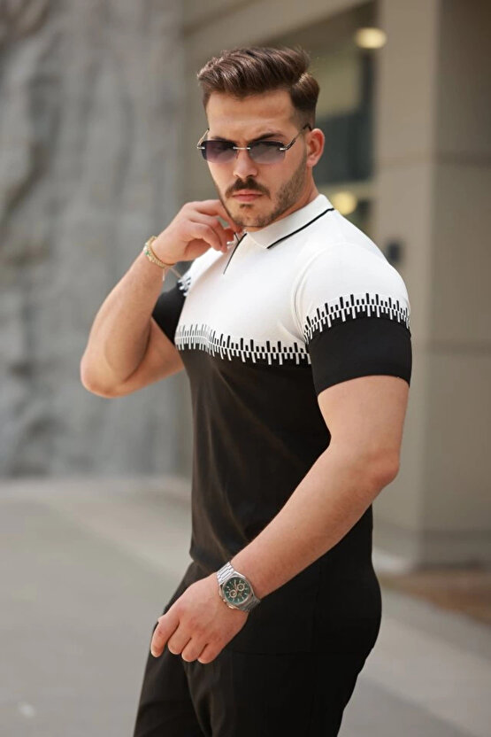 Erkek Hemşire Yaka çift Renk Kısa Kollu Tişört