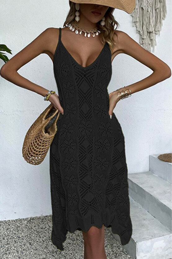 Gökyüzü Moda Kadın Ince Askılı Triko Elbise