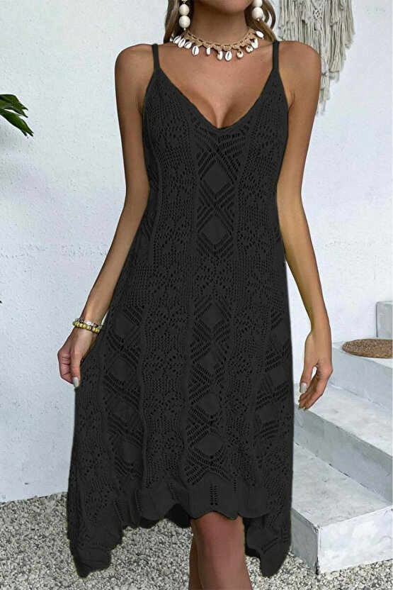 Gökyüzü Moda Kadın Ince Askılı Triko Elbise