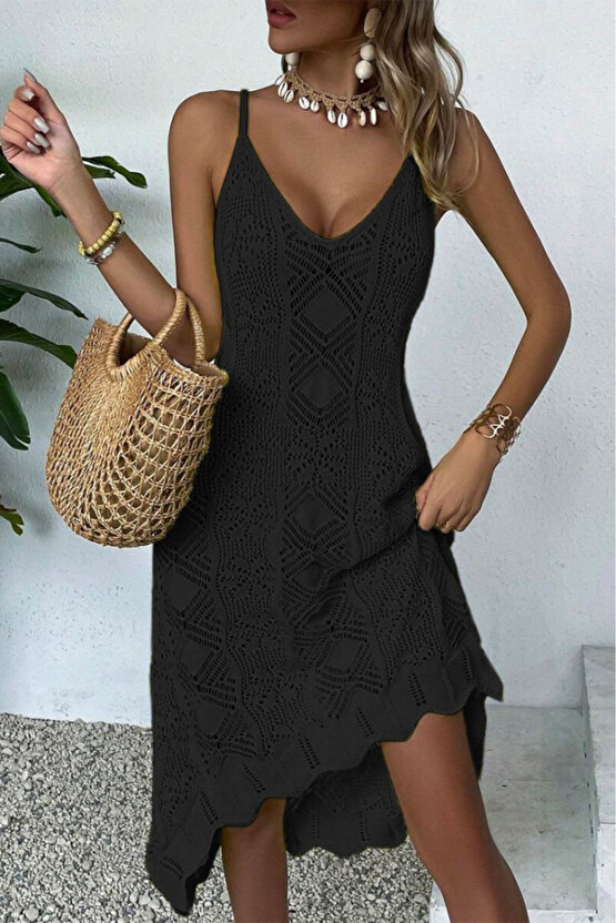 Gökyüzü Moda Kadın Ince Askılı Triko Elbise